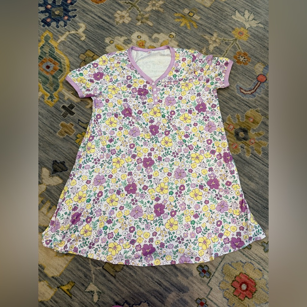 Shirley & Stone Pajama Dress Nightgown Purple Floral V Neck Casual size XL